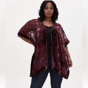 Torrid Burnout Velvet Kimono Burgundy Purple size 1/2
